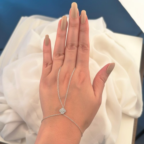 Glorria Sterling Silver Clover Hand Chain Bracelet