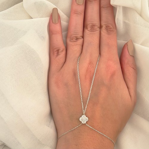 Glorria Sterling Silver Clover Hand Chain Bracelet