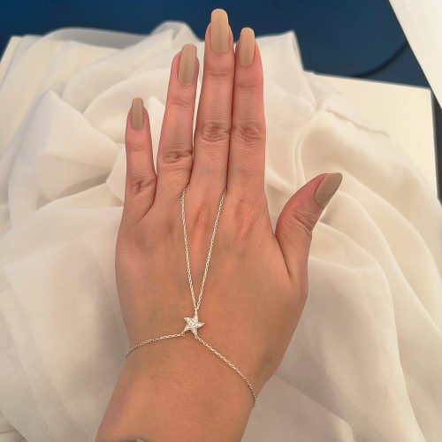 Glorria Sterling Silver Starfish Hand Chain Bracelet