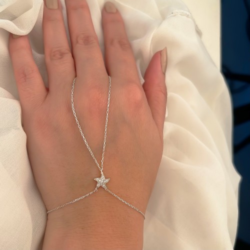 Glorria Sterling Silver Starfish Hand Chain Bracelet