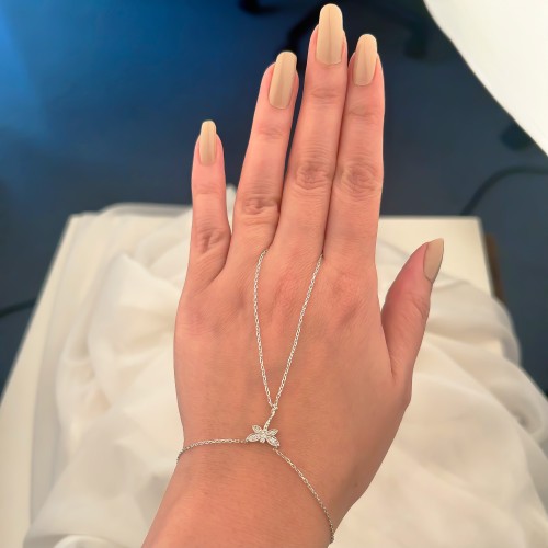Glorria Sterling Silver Dragonfly Hand Chain Bracelet