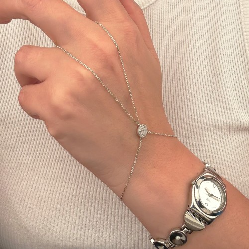 Glorria Sterling Silver Bar Hand Chain Bracelet