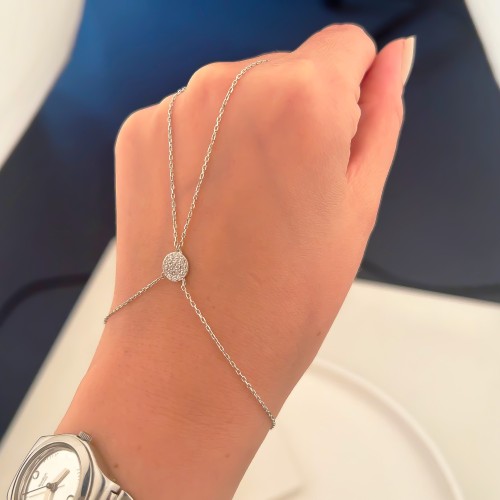 Glorria Sterling Silver Bar Hand Chain Bracelet