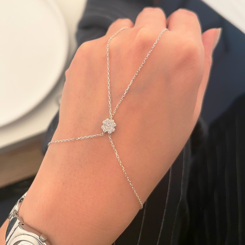 Glorria Sterling Silver Clover Hand Chain Bracelet