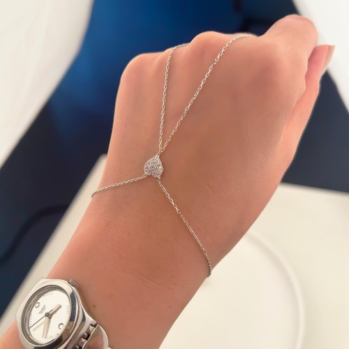 Glorria Sterling Silver Heart Hand Chain Bracelet