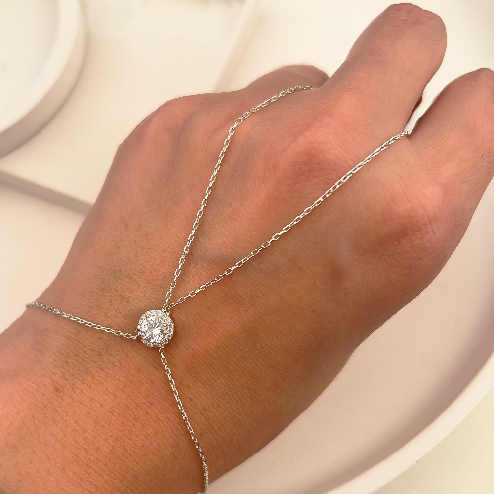 Glorria Sterling Silver Halo Hand Chain Bracelet Glorria Sterling Silver Halo Hand Chain Bracelet