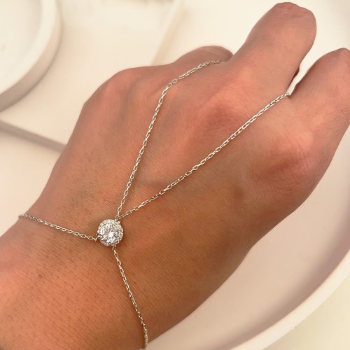 Glorria Sterling Silver Halo Hand Chain Bracelet