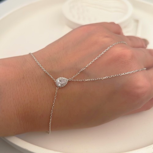 Glorria Sterling Silver Halo Hand Chain Bracelet