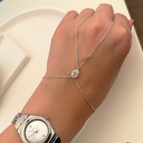 Glorria Sterling Silver Halo Hand Chain Bracelet