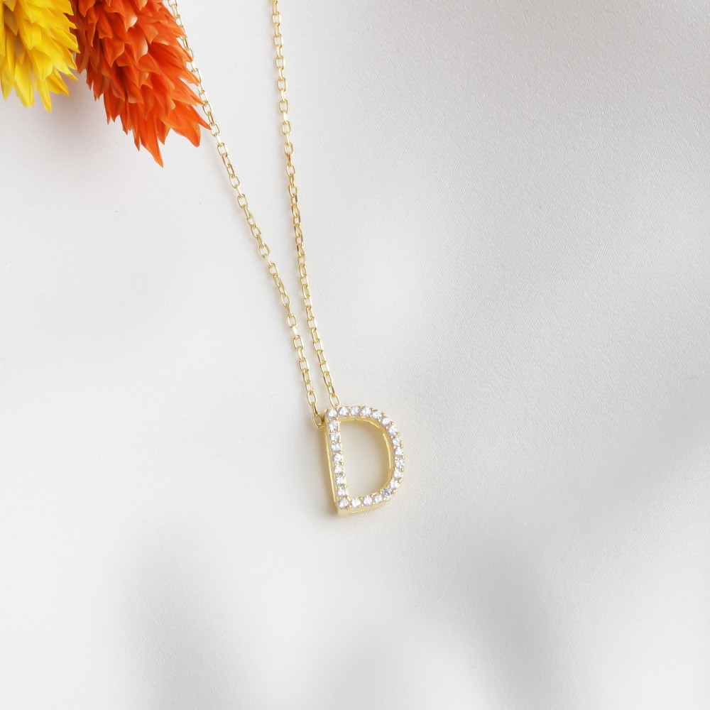 Glorria 925k Sterling Silver Pave Letter D Necklace