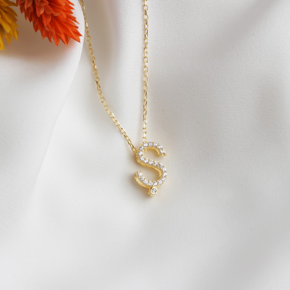 Glorria 925k Sterling Silver Pave Letter Ş Necklace