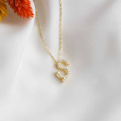 Glorria 925k Sterling Silver Pave Letter Ş Necklace