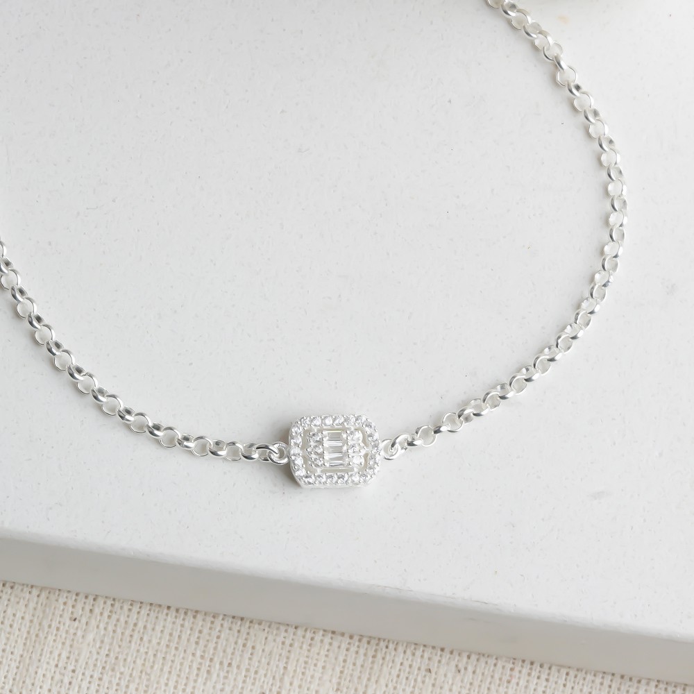 Glorria 925k Sterling Silver Baguette Bracelet