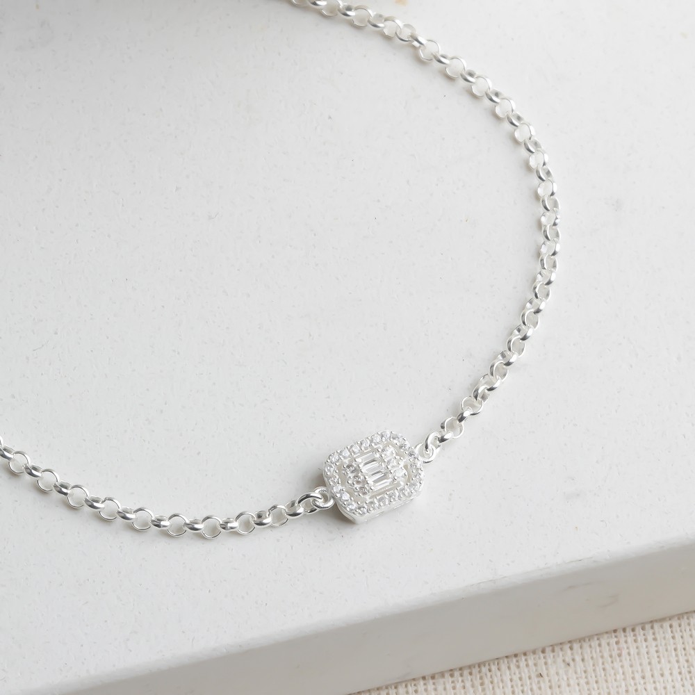 Glorria 925k Sterling Silver Baguette Bracelet