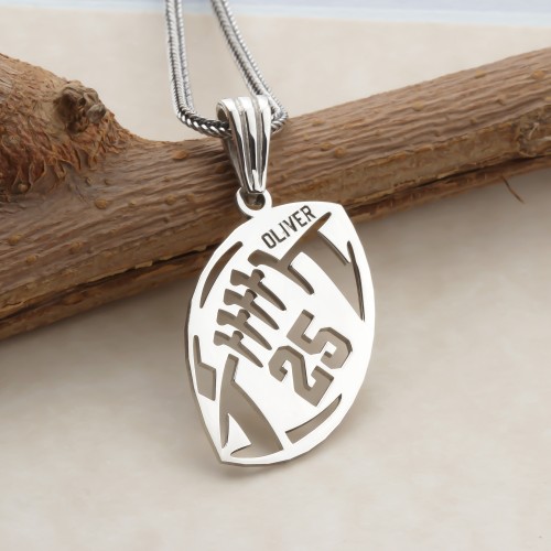 Glorria 925k Sterling Silver Personalized Name and Number American Football Necklace Glorria 925k Sterling Silver Personalized Name and Number American Football Necklace