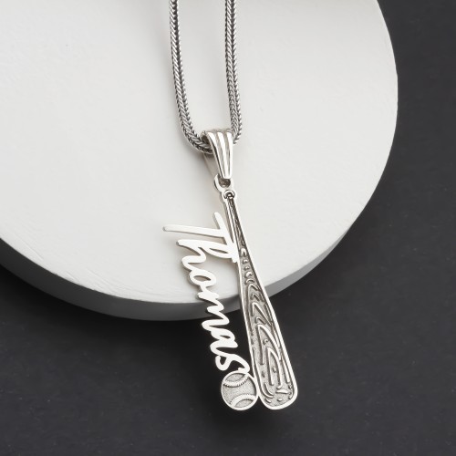 Glorria 925k Sterling Silver Personalized Name Baseball Bat Necklace Glorria 925k Sterling Silver Personalized Name Baseball Bat Necklace