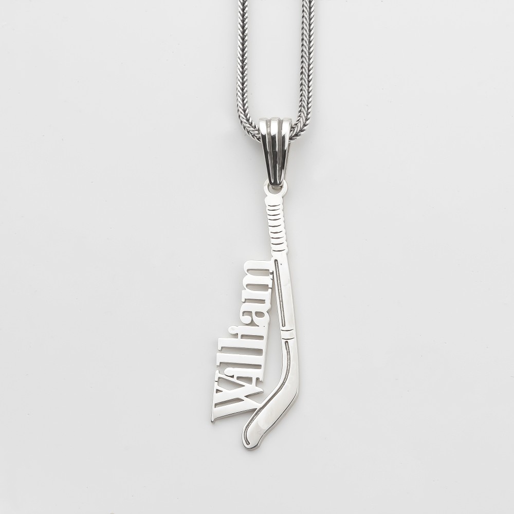 Glorria 925k Sterling Silver Personalized Name Ice Hockey Stick Necklace