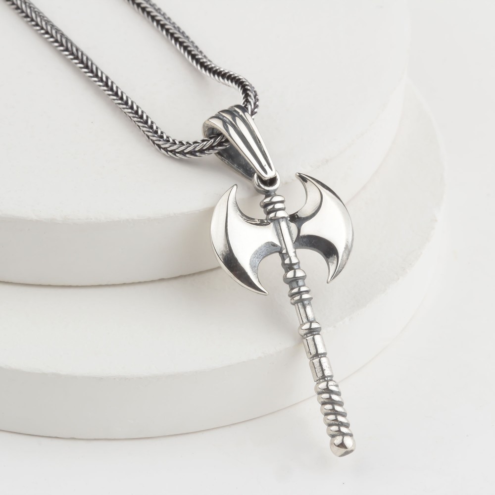 Glorria Sterling Silver Viking Axe Necklace