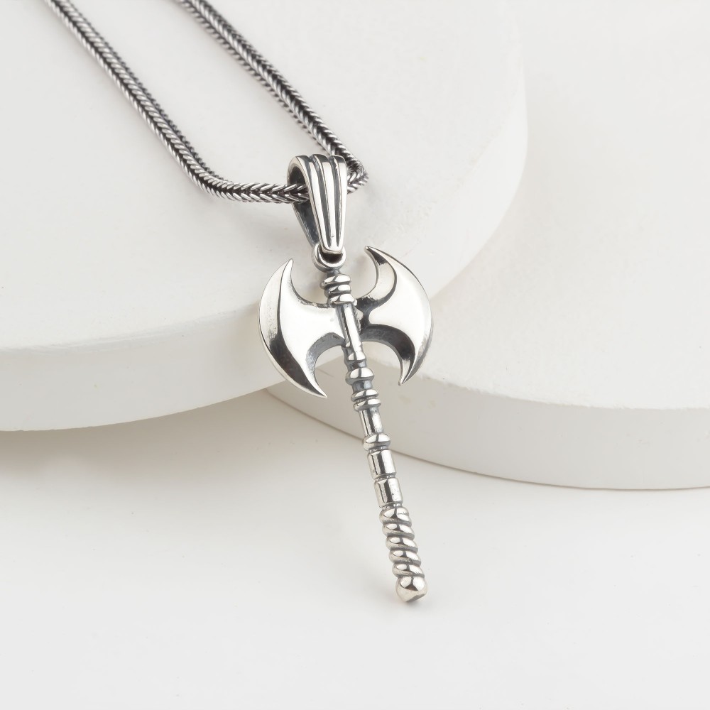 Glorria Sterling Silver Viking Axe Necklace