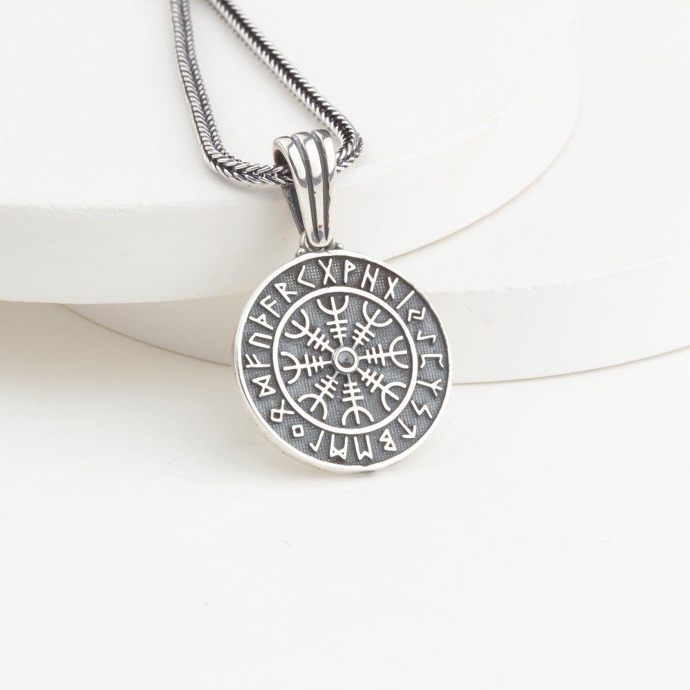 Glorria Sterling Silver Viking Vegvisir Compass Necklace Glorria Sterling Silver Viking Vegvisir Compass Necklace