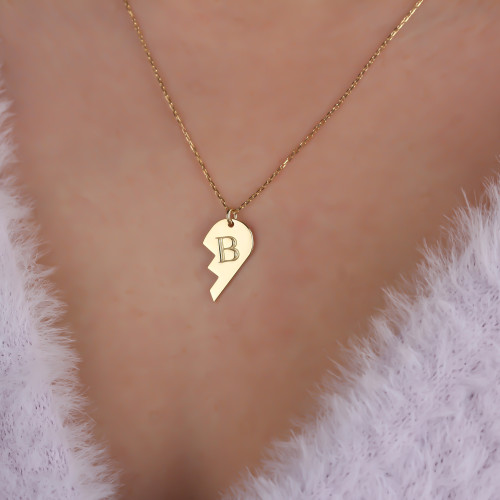 Glorria 925k Sterling Silver Personalized Right Puzzle Heart Necklace