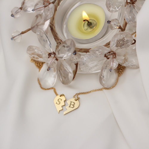 Glorria 925k Sterling Silver Personalized Left Puzzle Heart Necklace