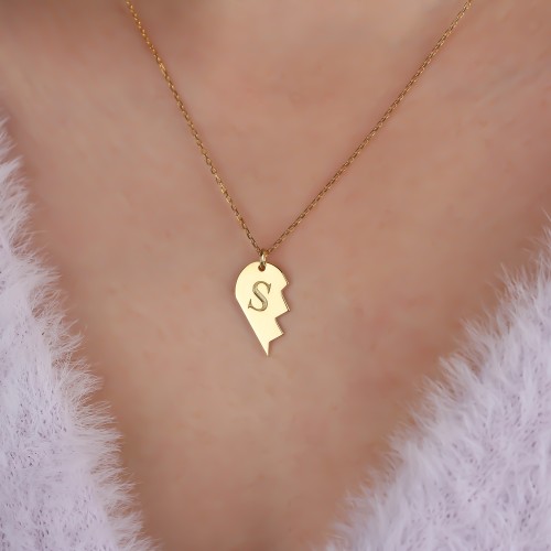 Glorria 925k Sterling Silver Personalized Left Puzzle Heart Necklace