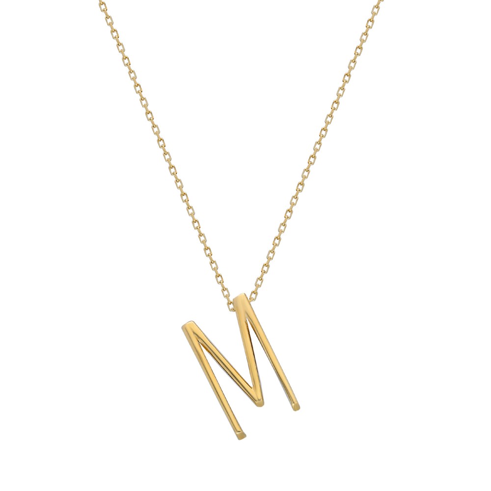 Glorria 14k Solid Gold 3D M Letter Necklace