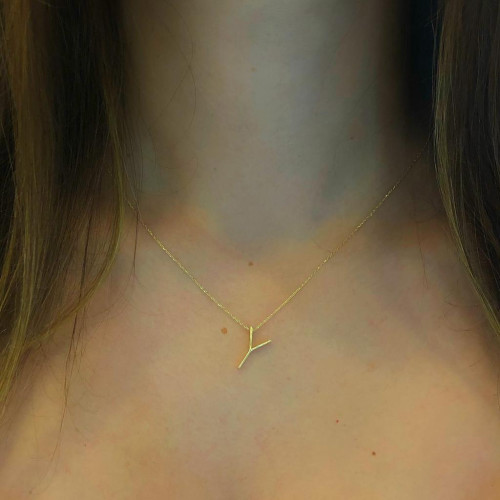 Glorria 14k Solid Gold 3D Y Letter Necklace Glorria 14k Solid Gold 3D Y Letter Necklace