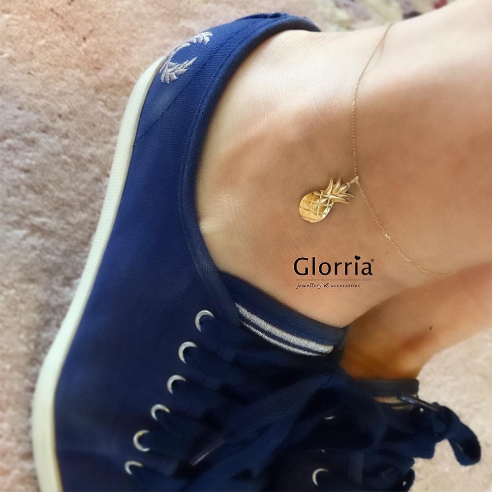 Glorria 14k Solid Gold Pineapple Anklet