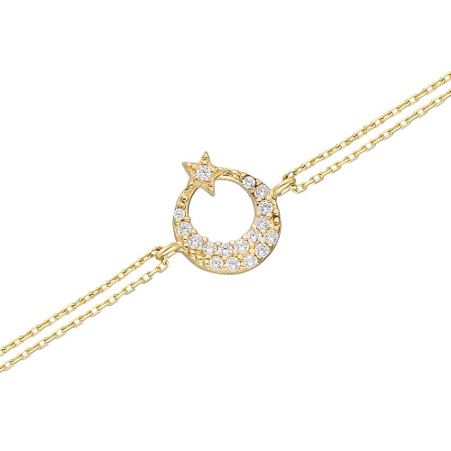 Glorria 14k Solid Gold Crescent And Star Bracelet Glorria 14k Solid Gold Crescent And Star Bracelet