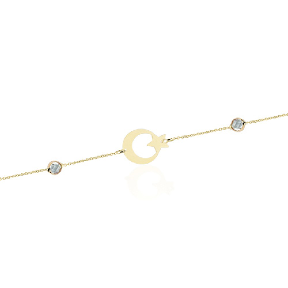 Glorria 14k Solid Gold Crescent And Star Bracelet