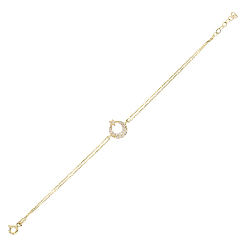 Glorria 14k Solid Gold Crescent And Star Bracelet