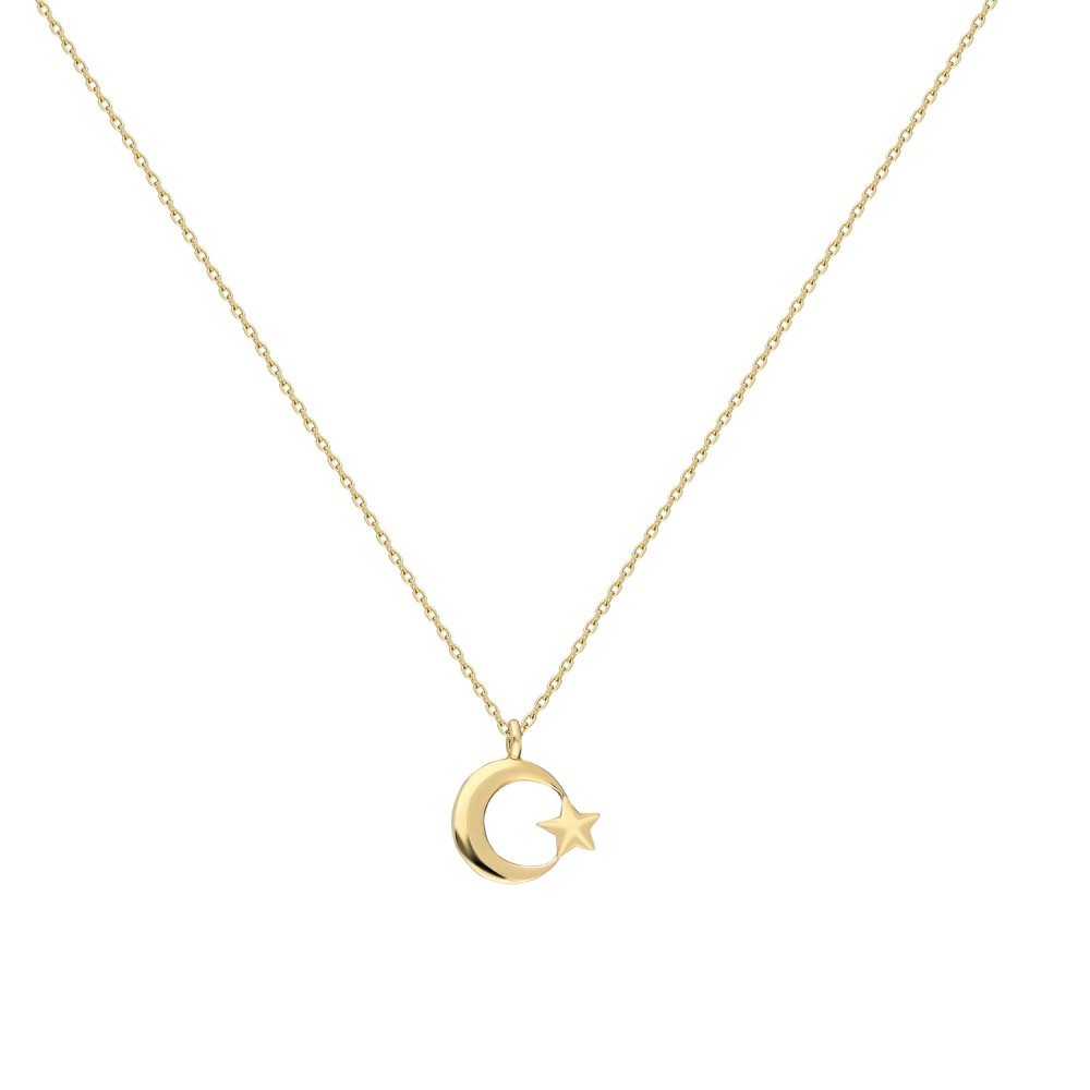 Glorria 14k Solid Gold Crescent And Star Necklace