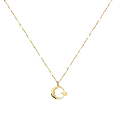 Glorria 14k Solid Gold Crescent And Star Necklace Glorria 14k Solid Gold Crescent And Star Necklace