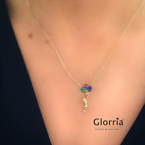 Glorria 14k Solid Gold Balloon Girl Necklace Glorria 14k Solid Gold Balloon Girl Necklace