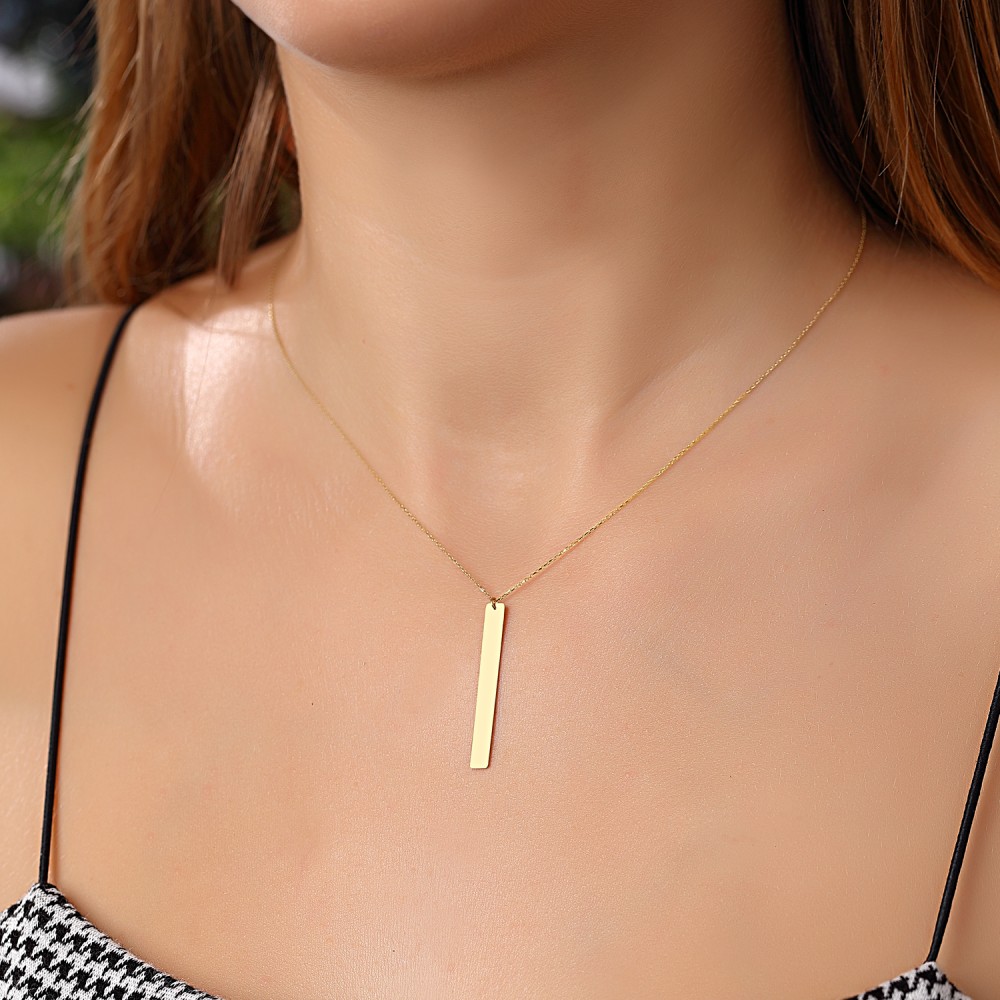 Glorria 14k Solid Gold Line Necklace