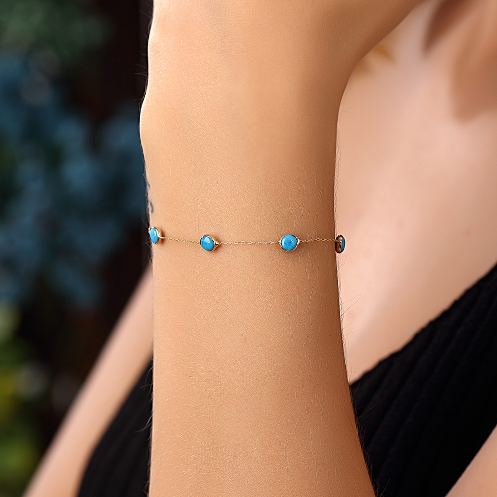 Glorria 14k Solid Gold Turquoise Bracelet, Watch Gift Set