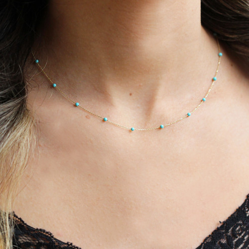 Glorria 14k Solid Gold Turquoise Pave Row Necklace Glorria 14k Solid Gold Turquoise Pave Row Necklace