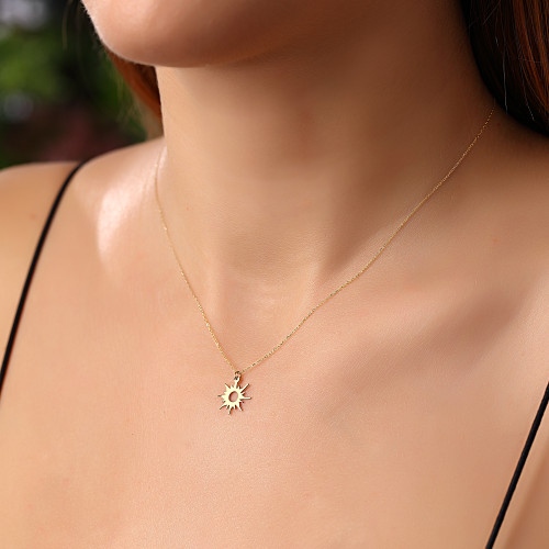 Glorria 14k Solid Gold Sun Necklace Glorria 14k Solid Gold Sun Necklace