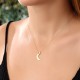 Glorria 14k Solid Gold Pearl Crescent Necklace