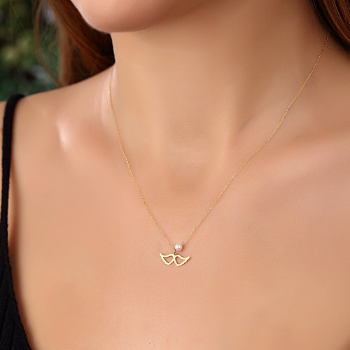Glorria 14k Solid Gold Pearl Wing Necklace Glorria 14k Solid Gold Pearl Wing Necklace