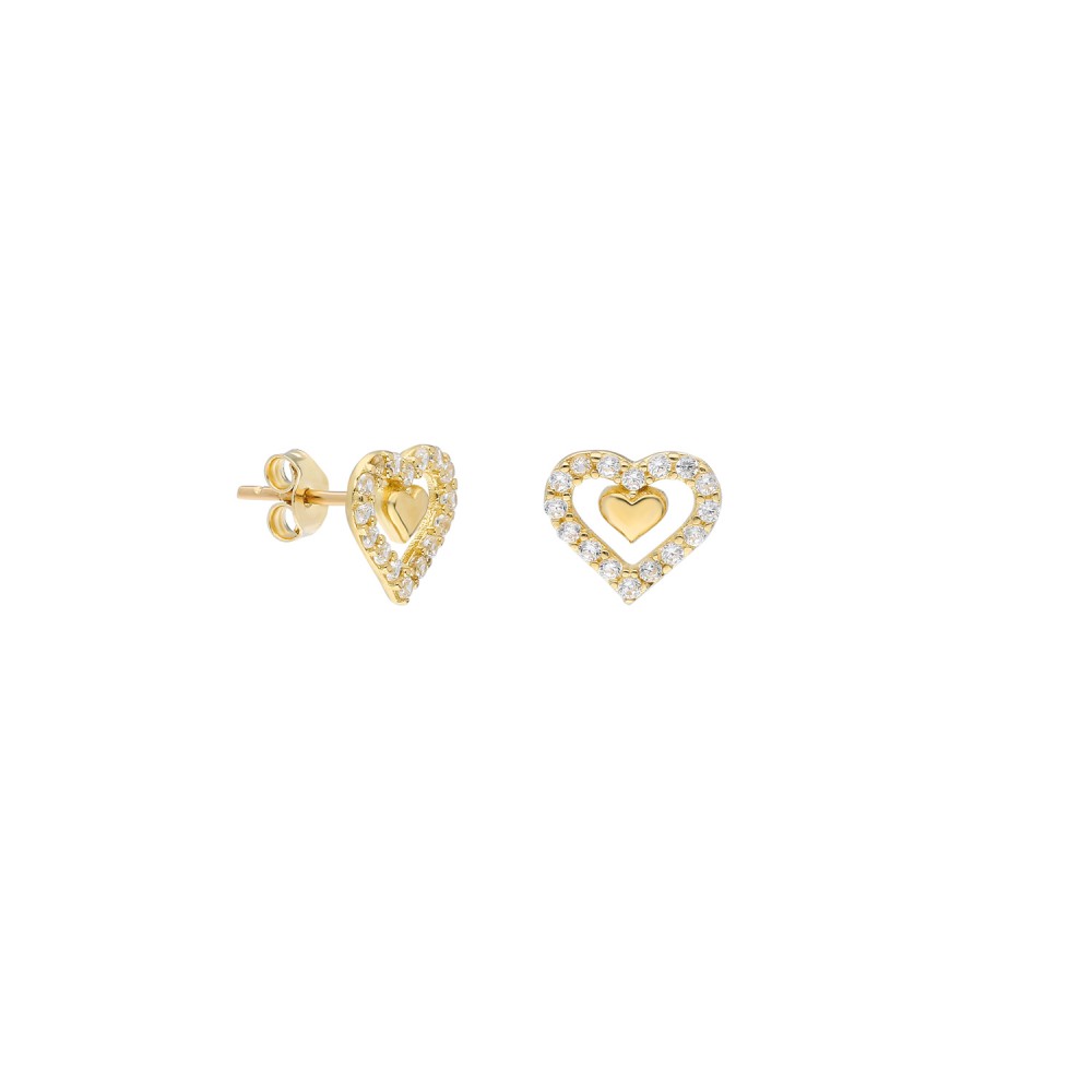 Glorria 14k Solid Gold Heart Pave Earring