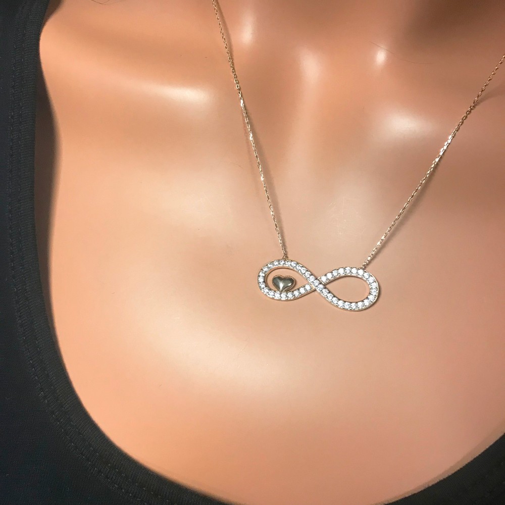 Glorria 14k Solid Gold Heart Infinity Necklace