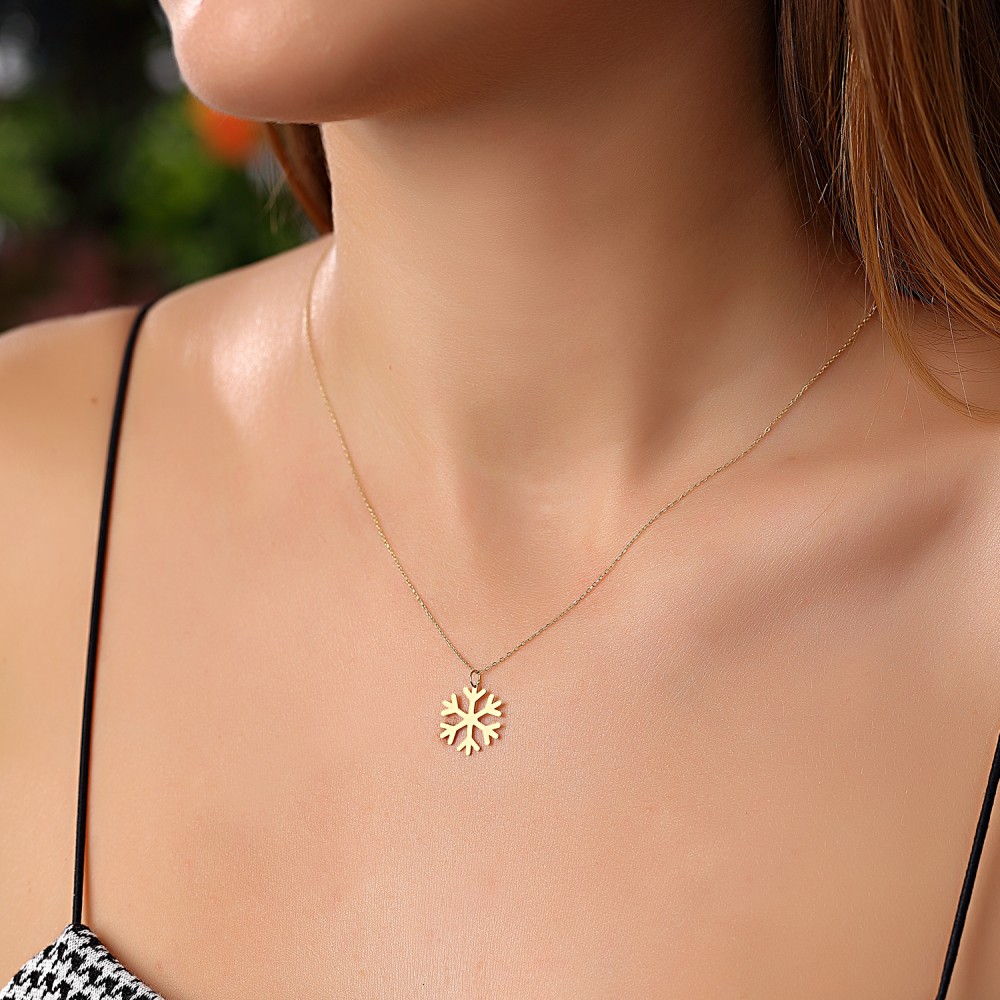 Glorria 14k Solid Gold Snowflake Necklace, Bracelet, Flower Gift Set
