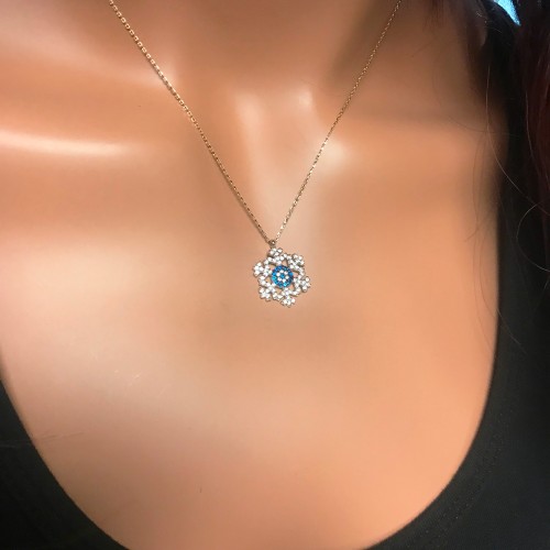 Glorria 14k Solid Gold Snowflake Evil Eye Pave Necklace Glorria 14k Solid Gold Snowflake Evil Eye Pave Necklace