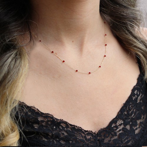 Glorria 14k Solid Gold Coral Pave Row Necklace Glorria 14k Solid Gold Coral Pave Row Necklace