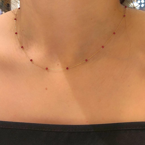 Glorria 14k Solid Gold Coral Pave Row Necklace Glorria 14k Solid Gold Coral Pave Row Necklace