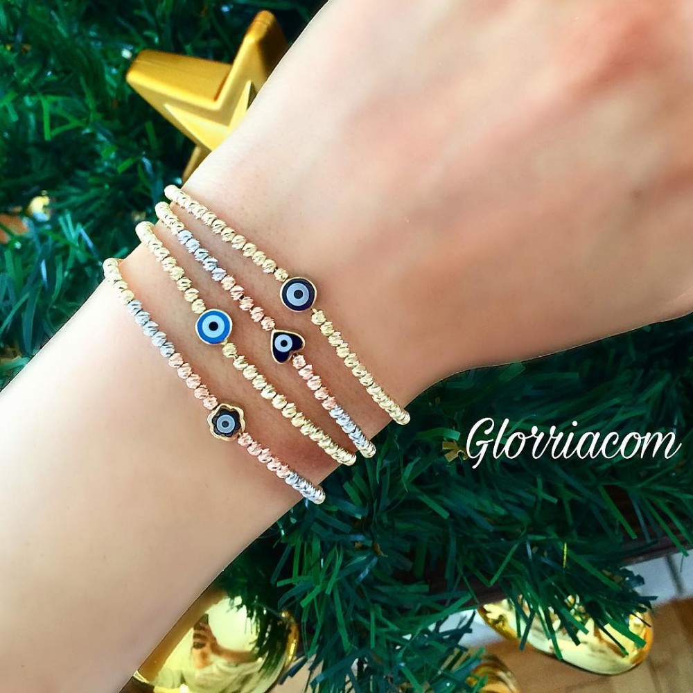 Glorria 14k Solid Gold Evil Eye Bracelet Glorria 14k Solid Gold Evil Eye Bracelet
