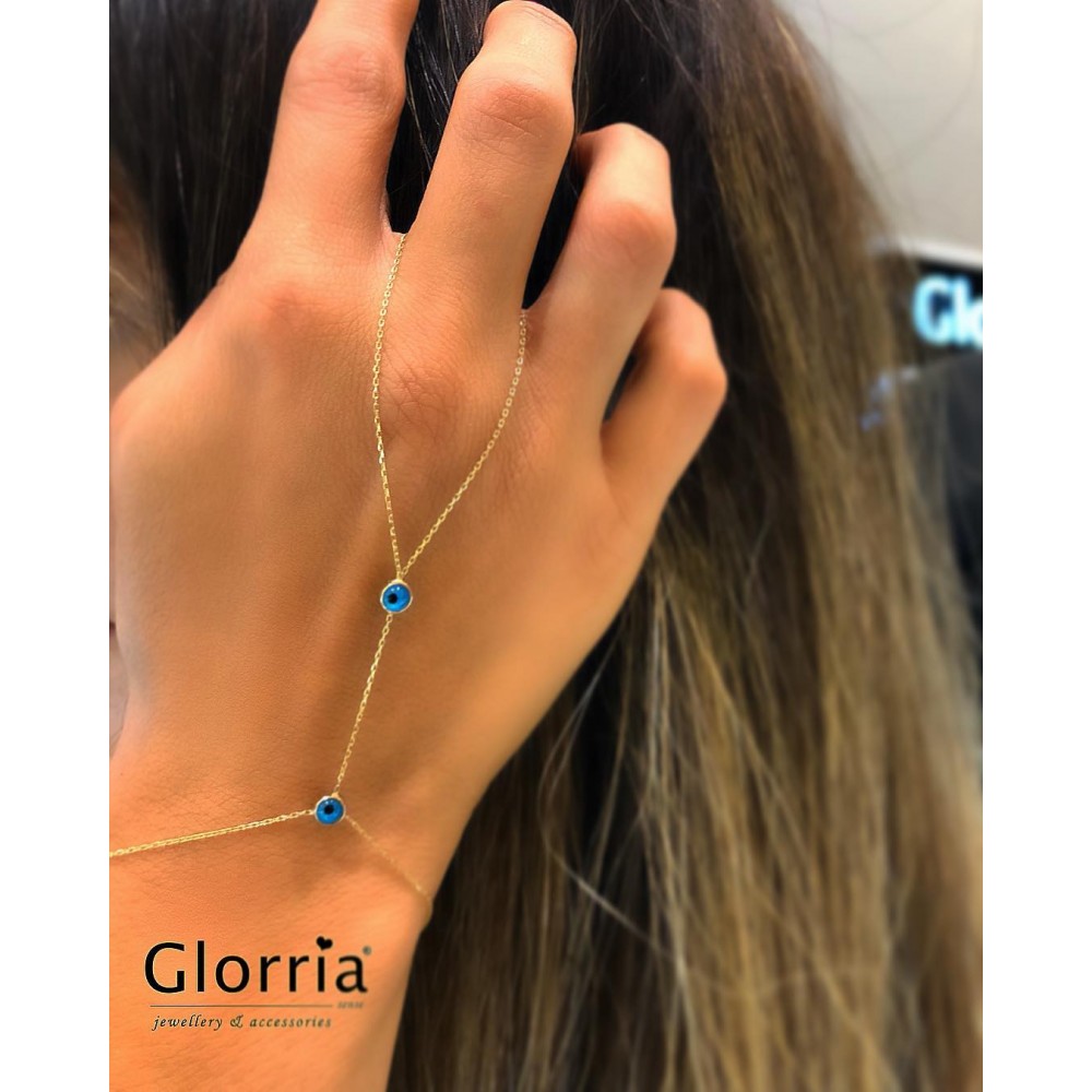 Glorria 14k Solid Gold Evil Eye Beaded Shahmaran Bracelet